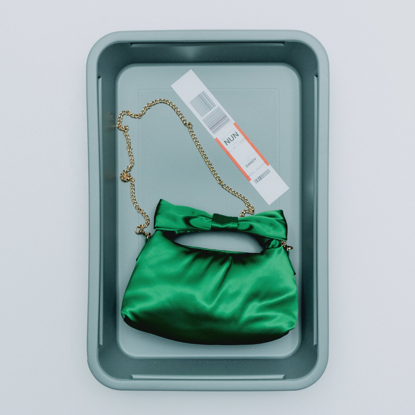 Núnoo Dandy Bow Recycled Satin Green w. Gold Small bag Green