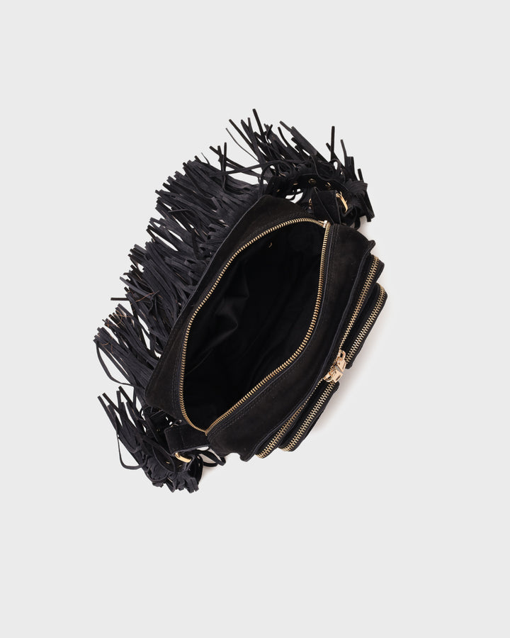 Núnoo Ellie Fringe Suede Black w. Gold Medium Black