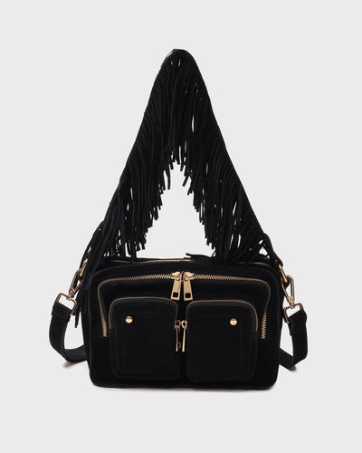 Ellie Fringe Suede Black w. Gold