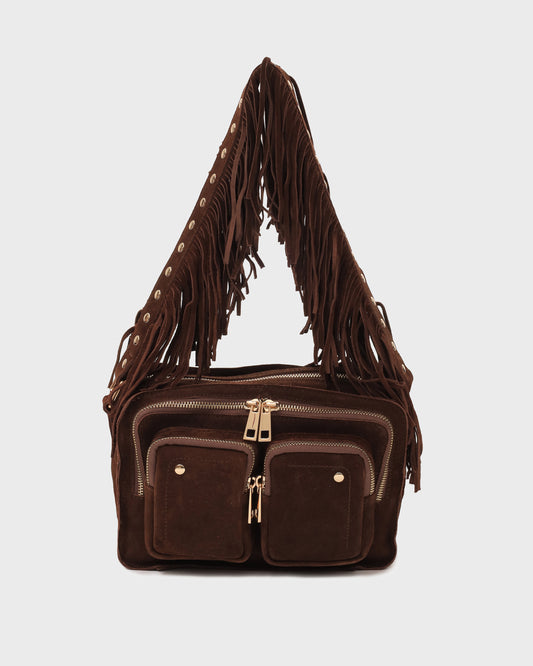 Núnoo Ellie Fringe Suede Dark Brown w. Gold Medium Dark brown