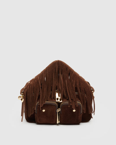 Helena Fringe Suede Dark Brown w. Gold