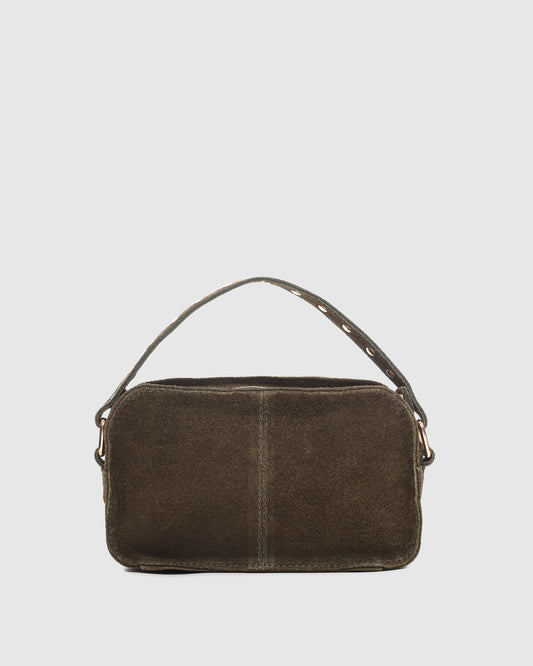 Núnoo Helena Suede Dark Olive w. Gold Small bag Dark Olive