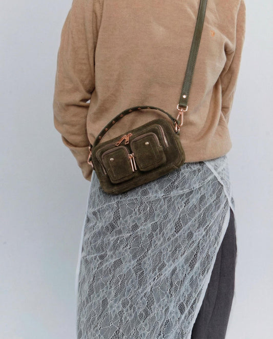 Núnoo Helena Suede Dark Olive w. Gold Small bag Dark Olive