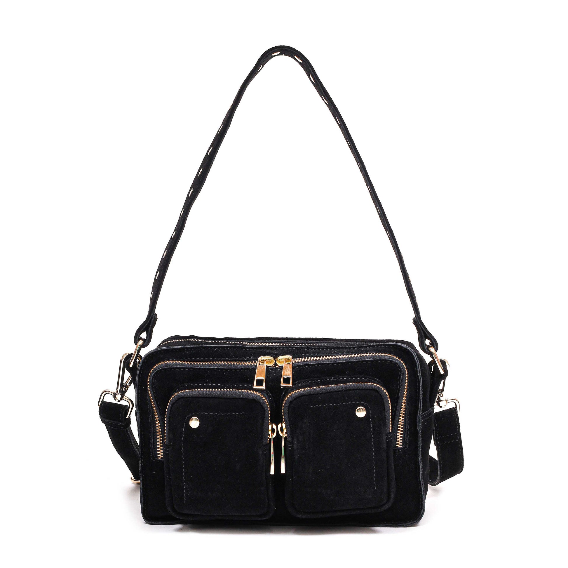 Núnoo Ellie Italian Suede Black w. Gold Shoulder bags Black