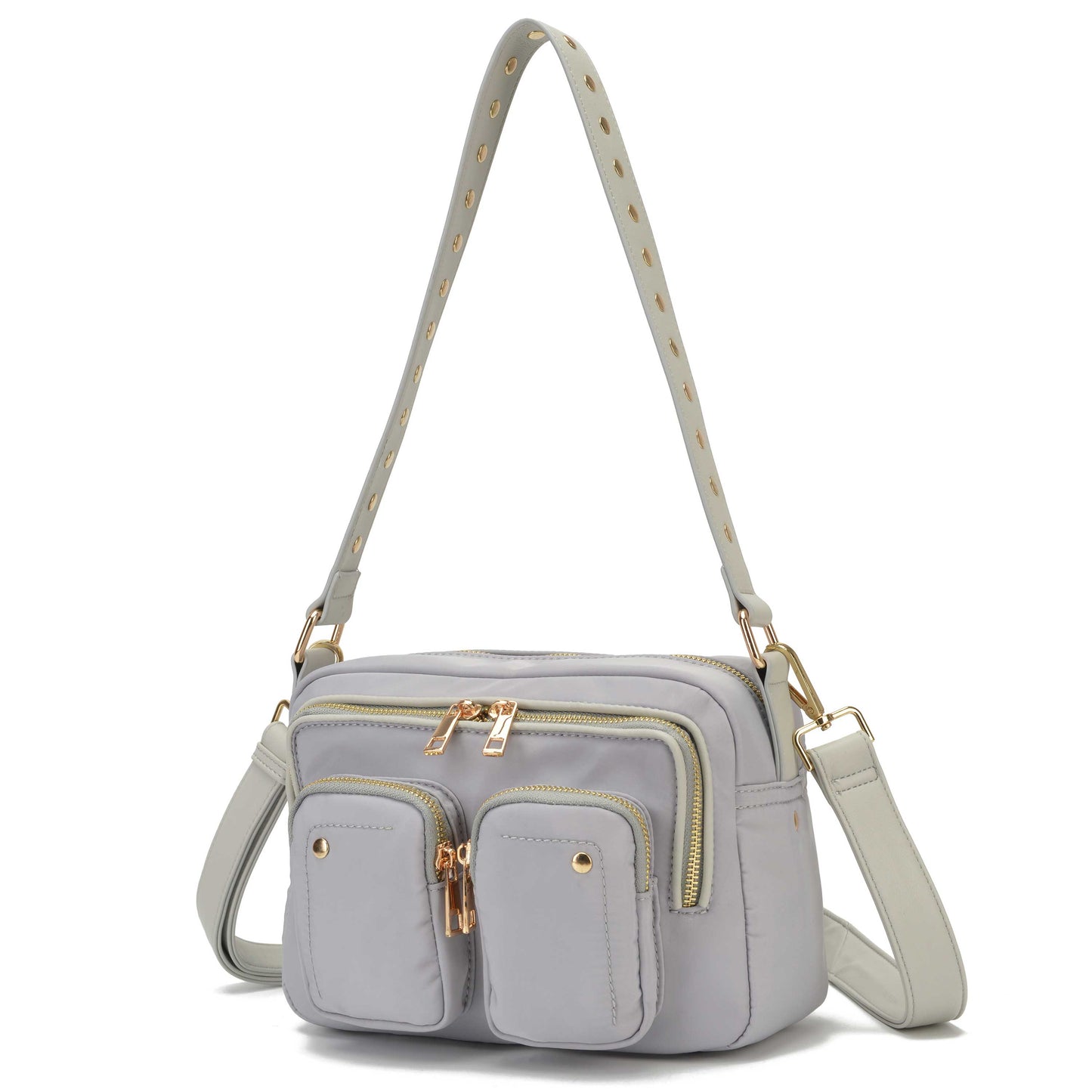 Núnoo Ellie Recycled Nylon Light Grey w. Gold Shoulder bags Light grey