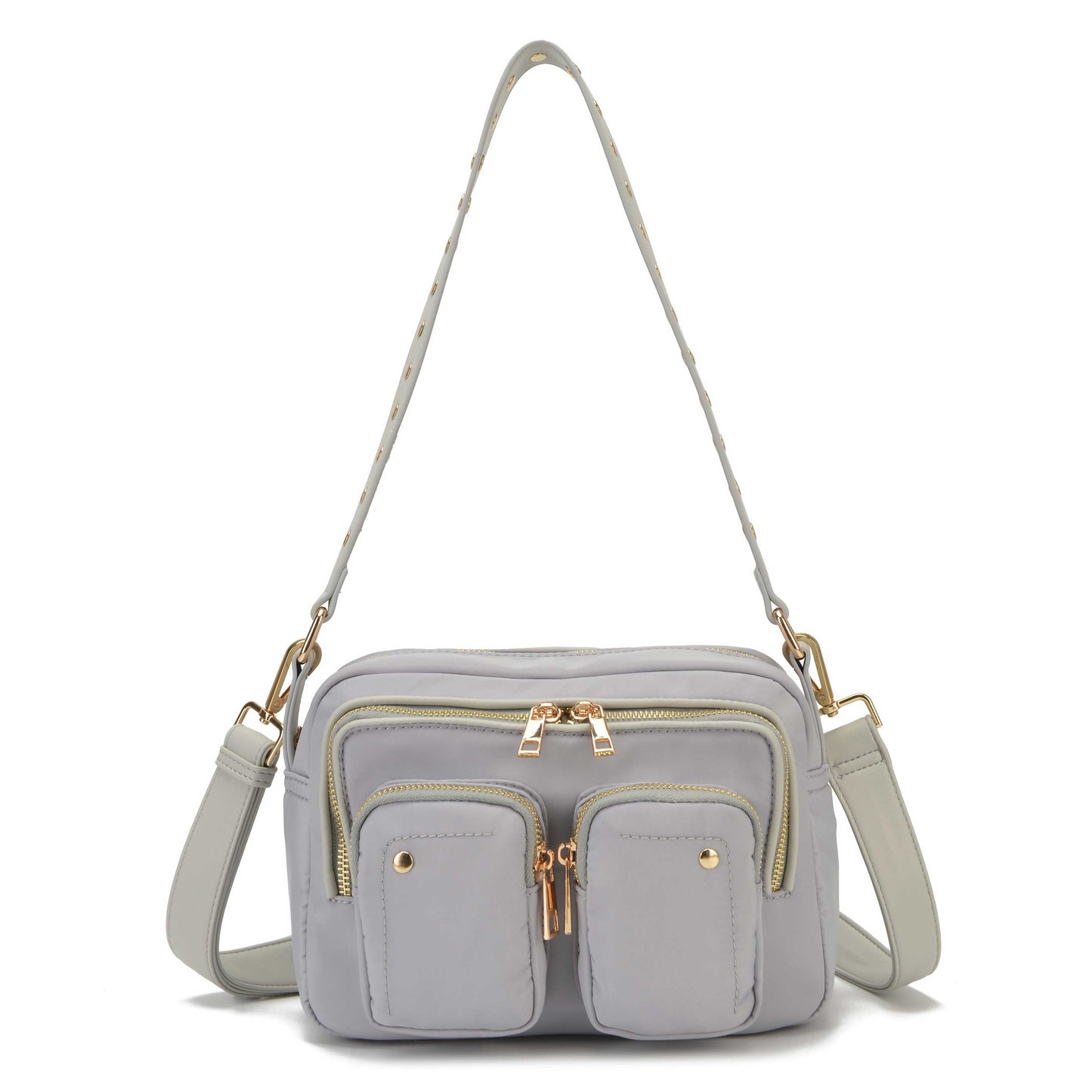 Núnoo Ellie Recycled Nylon Light Grey w. Gold Shoulder bags Light grey