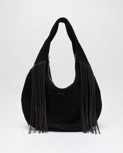 Gabi Suede Fringe Black w. Gold