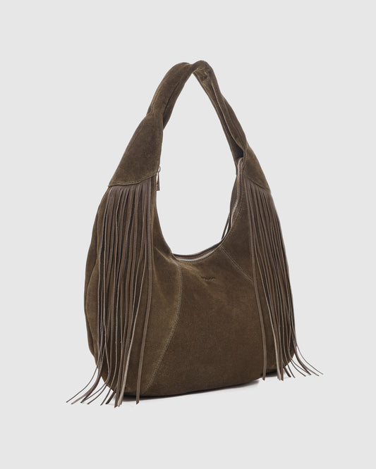Núnoo Gabi Suede Fringe Dark Olive w. Gold Maxi Dark Olive