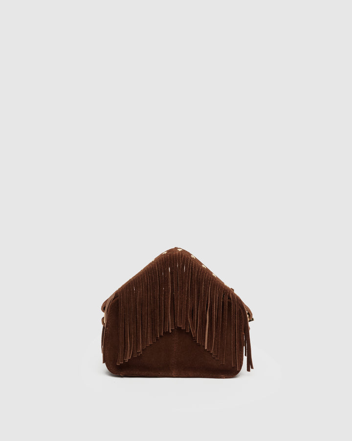 Núnoo Helena Fringe Suede Dark Brown w. Gold Small bag Dark brown