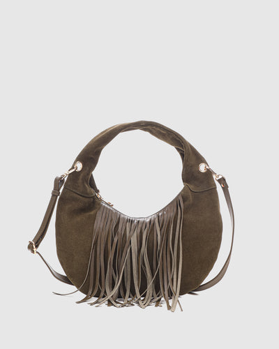 Mini Gabi Suede Fringe Dark Olive w. Gold
