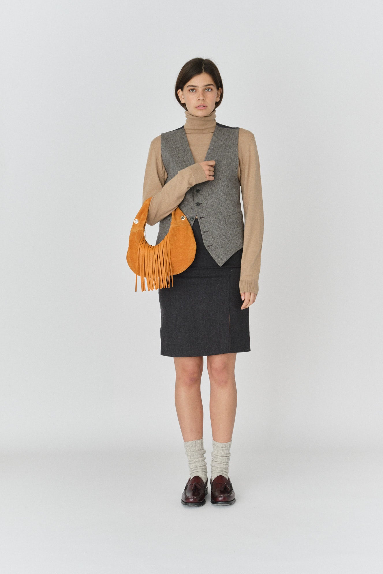 Núnoo Mini Gabi Suede Fringe Orange w. Gold Small bag Orange