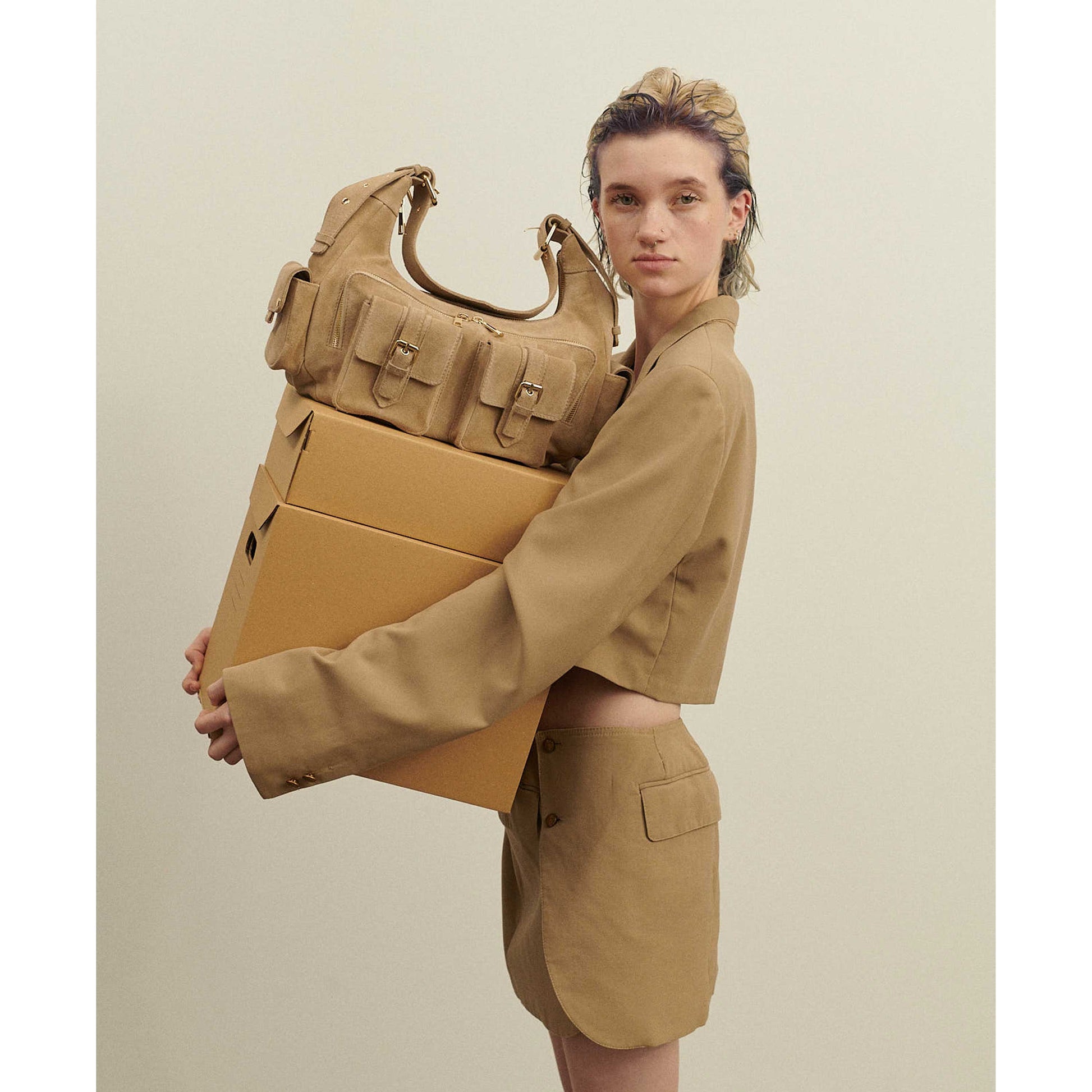 Núnoo Sally Buckle Suede Beige w. Gold Large Beige