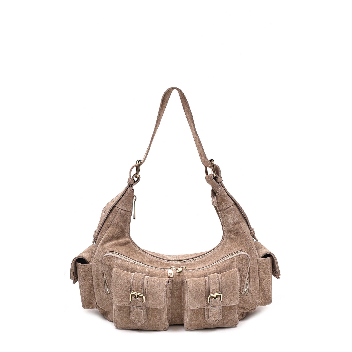 Núnoo Sally Buckle Suede Beige w. Gold Shoulder bags Beige