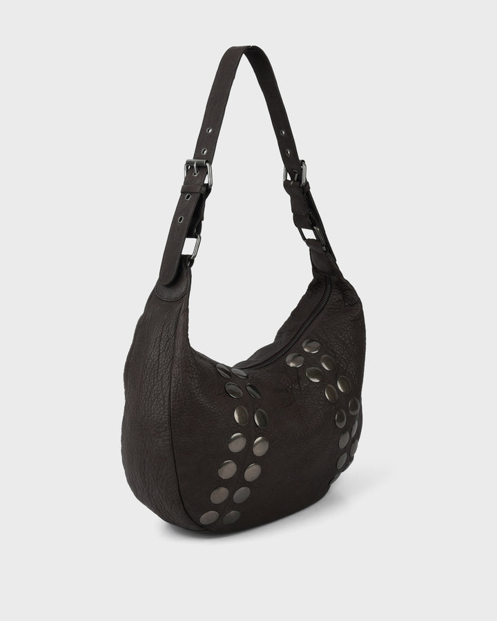 Núnoo Small Stella Rivet Washed Chocolate w. Antique Silver Large Chocolate